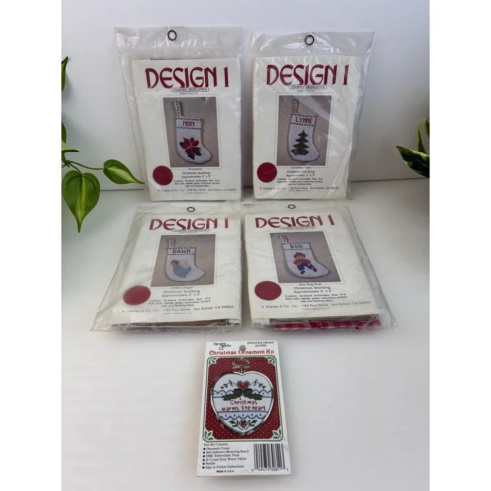 Mini 5” Stocking Set Counted Cross Stitch Kit NEW Ornament Kit Xmas Tree Angel